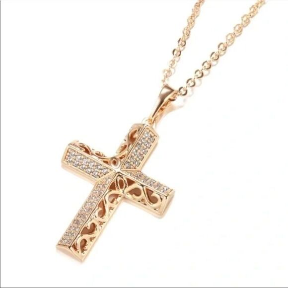 𝅺⭐️Rose Gold Micro Pave Cross Necklace - Picture 6 of 10